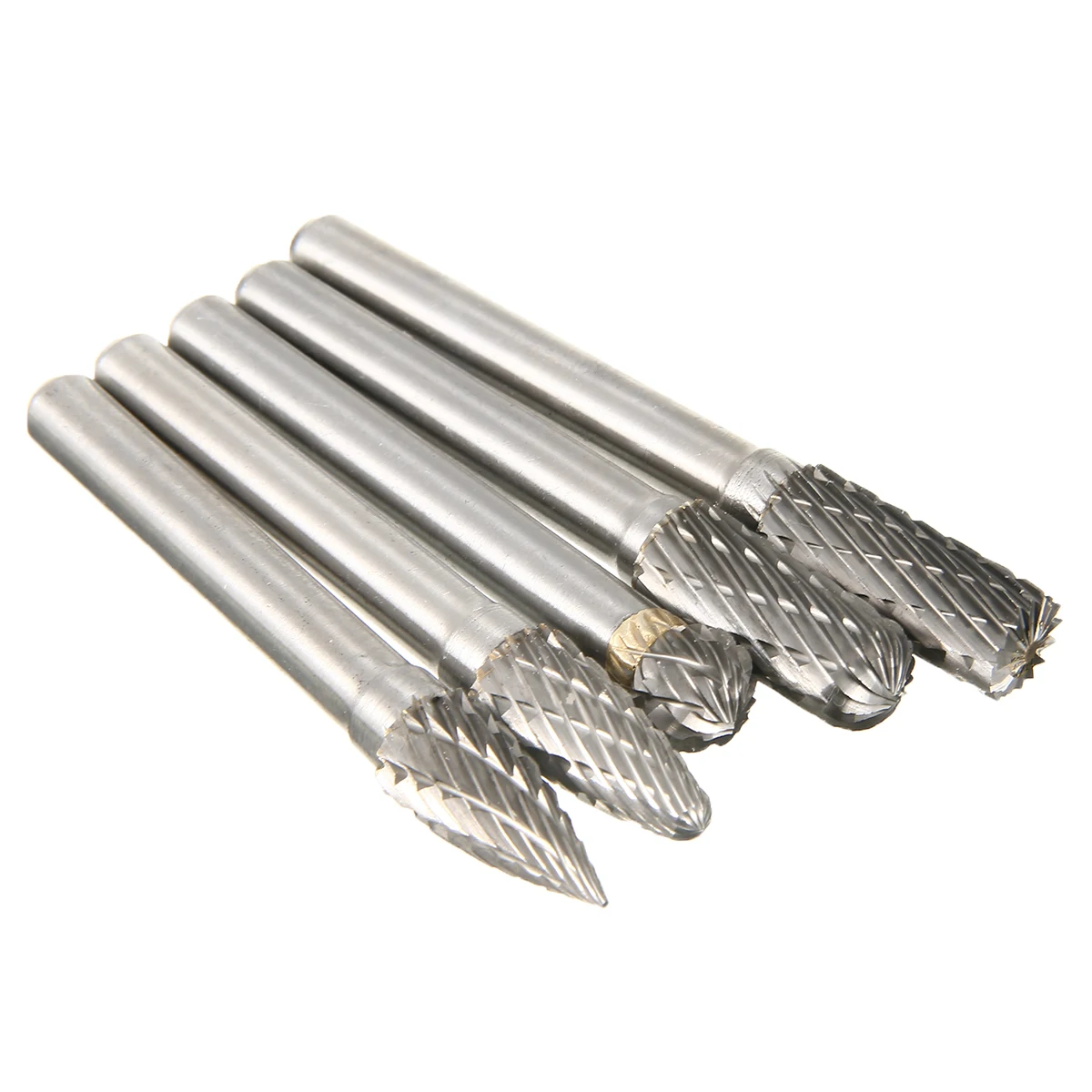 New 5pcs Tungsten Carbide 8mm Rotary Point Burrs Electric Grinder 6mm Shank Bits Set For Finishing Metal Molds Processing