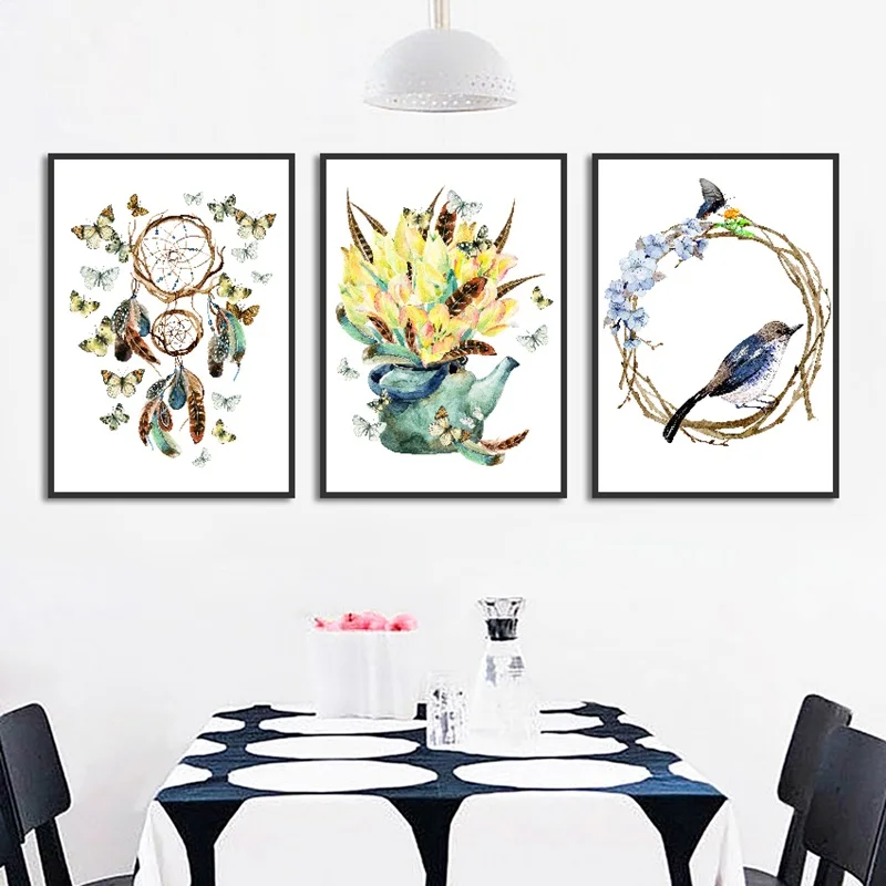 

Nordic Poster Minimalist Watercolor Plant Bird Butterfly Decorative Canvas Painting Wall Art Pictures for Living Room Home Decor