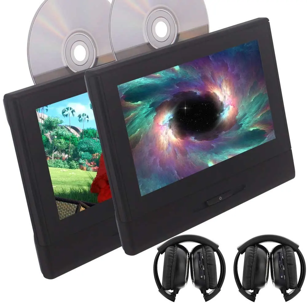 

Dual IR Headphones included! 2xHeadrest Monitor 8 Inch TFT LCD Screen DVD Player Backseat CD/USB Player Support LED Backlight