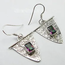 Joyas de ESTILO VINTAGE de Plata estampado, fabuloso Topas MÍSTICO Pendientes 3.7 CM