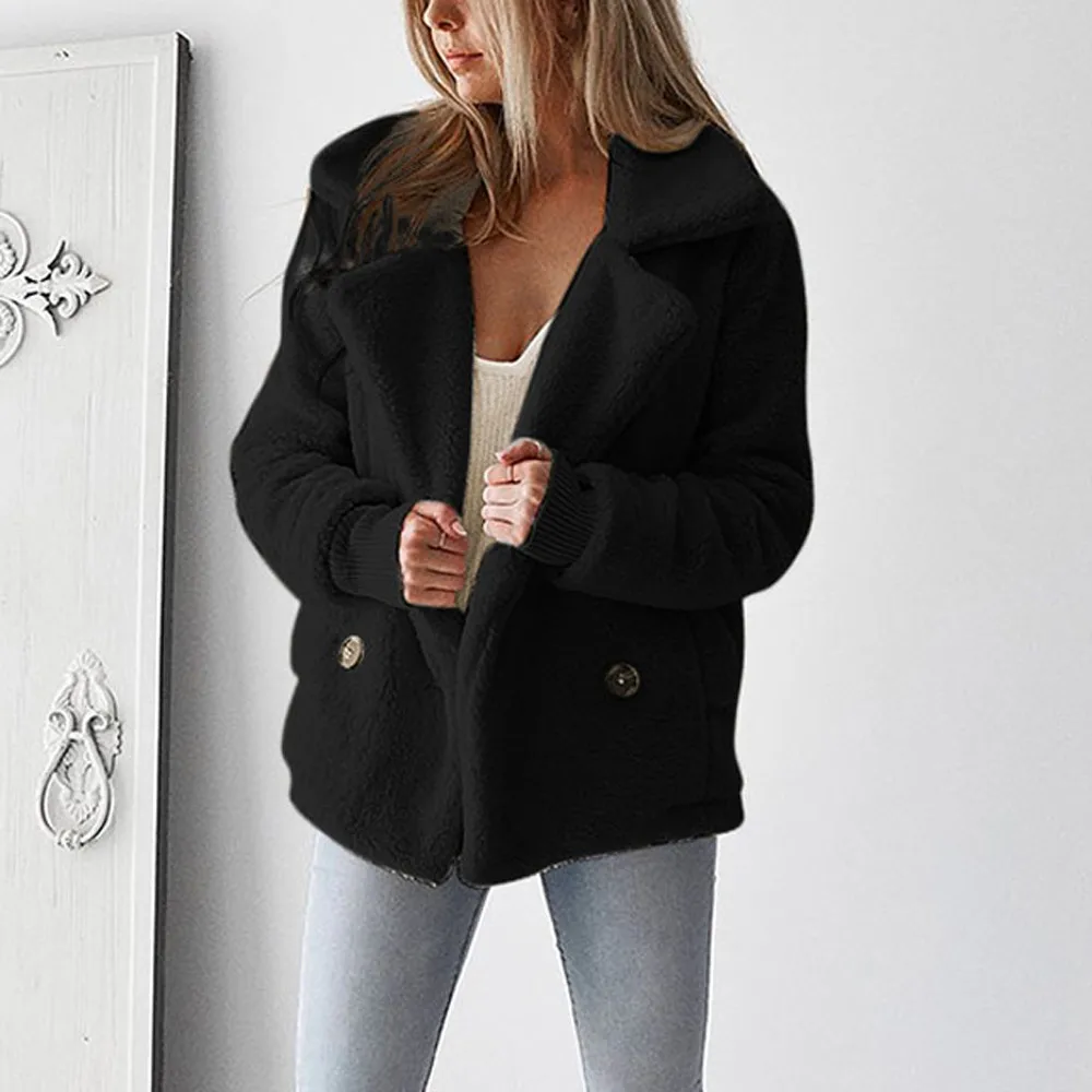 

Women Teddy Coat Elegant Ladies Long sleeve Jacket Coat Female Autumn Winter Overcoat