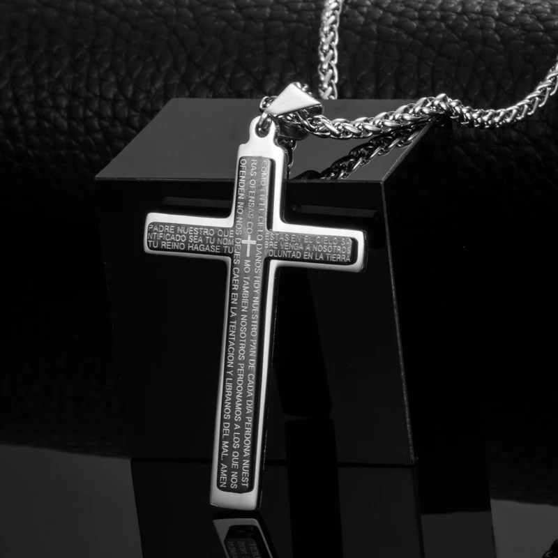 2016 stainless steel chain Men's Bible Lord's Prayer Cross titanium