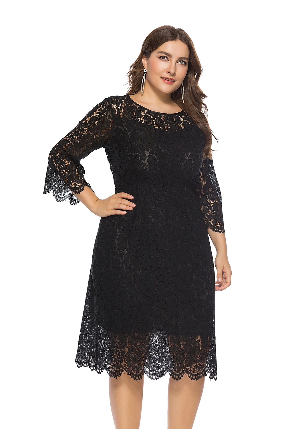 MisShow черное коктейльное платье плюс размер 3/4 рукав короткое формальное вечернее платье дешевая длина до колена элегантные модные