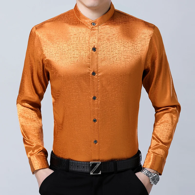 Mens new arrival 2018 spring silk dress shirts male casual long sleeve ...