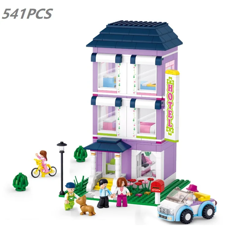 

541PCS Assemble Pink Dream Youth Hotel girls Building Blocks Educational Toys For Children