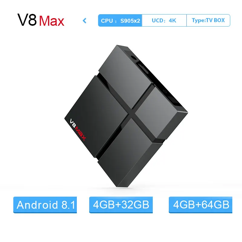 

V8max Smart TV BOX Android 8.1 4G 32G V8 Max TV Box Amlogic S905X2 2.4G+5G wifi Media Player Support 3D 4K HD Video Set Top Box