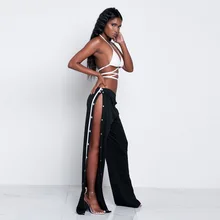 Sweatpants Women Wide Leg Pants Palazzo Long Snap Capris Ladies Casual Loose Side Split Bohemian Bottom Sexy Button Trousers Sweatpants Women Wide Leg Pants Palazzo Long Snap Capris Ladies Casual Loose Side Split Bohemian Bottom Sexy Button Trousers