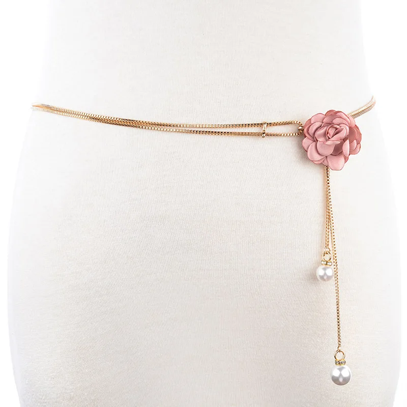 YAMEZI 4 Color flower waist chain pearl waist chain body Summer gold waist chain Accessories