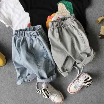 

90-130cm heigh new 2019 summer boys casual fashion style denim middle pant cartoon kids summer washed jeans boys pants