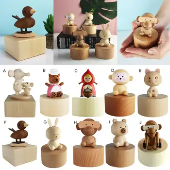 

Wooden Music Box Cute gift for Christmas happy birthday Christmas new year gift children gift Mini Animal Hand Crank Theme Music