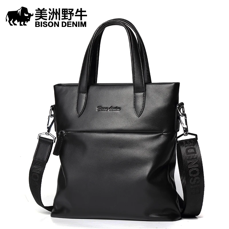 

2018 BISON DENIM Brand Handbag Men Shoulder Bags Leather Genuine Business Travel Messenger Bag Men's Cowhide Briefcase Tote Bag