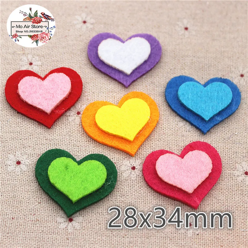 28x34mm Non woven patches heart two double Felt Appliques for clothes