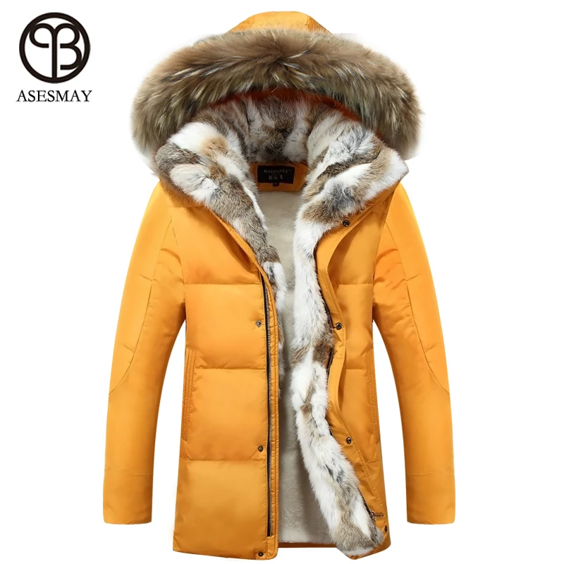 Men Asesmay Winter Jackets Brand Clothing Raccoon Hooded