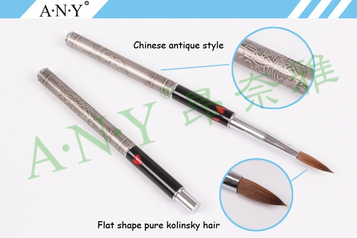 Alça de Metal Escova do Unha Frete Grátis Qualquer Chinês Estilo Antigo Oval Kolinsky Acrílico 12 10 Pçs - Lote 2 Escovas de unhas