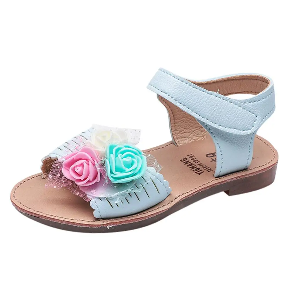 US Sise/летние модные сандалии с цветочным узором для детей; для новорожденных; для маленьких детей; для девочек и мальчиков; повседневная обувь с цветком на крючках; сандалии - Цвет: Light blue