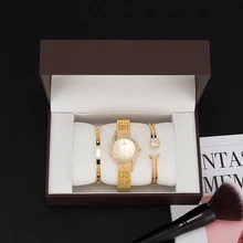 3 шт. модное платье часы с 2 браслет Высокое качество нержавеющая сталь набор с большой подарок часы коробка relogio feminino