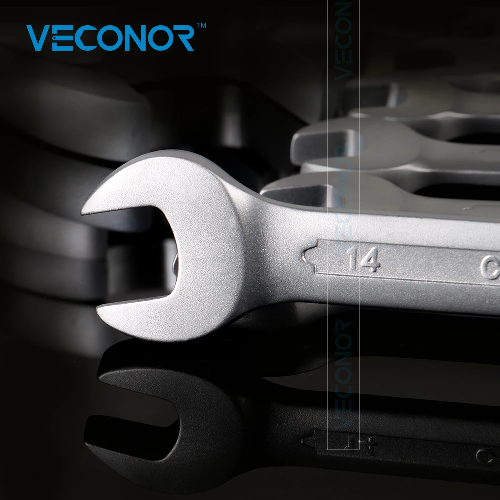 8-19mm 7PCS Ratchet Wrench Set of Keys Tools Combination Spanner Dull Polish CRV Steel High Torque With Inserted-designed Case