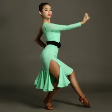 Взрослые Профессиональные латинские платья для упражнений, высокое качество, Наклонный дизайн, карамельный цвет, латинское платье, рыбий край, модное латинское платье