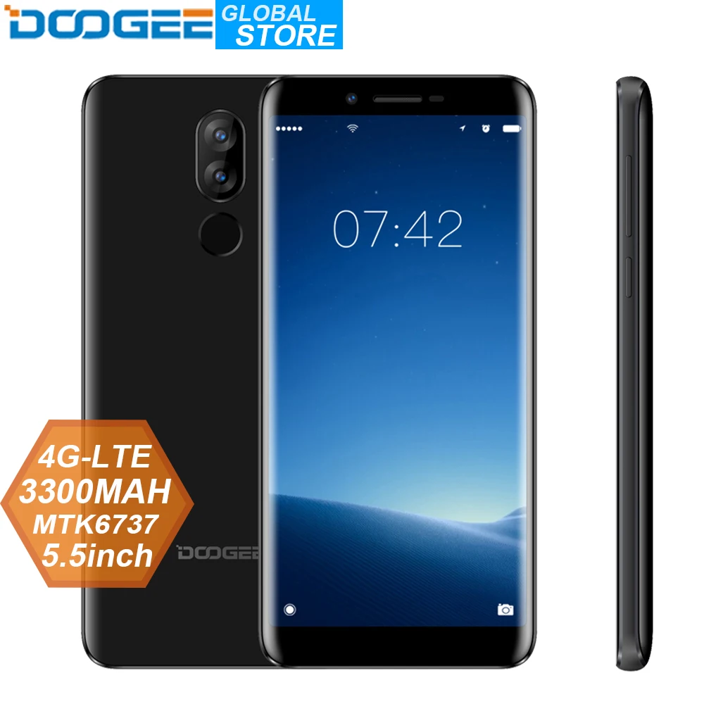 Beste Origina DOOGEE X60L 5.5 #039; #039;MTK6737 Quad Core 2 gb RAM 16 gb ROM 4g Dual Camera 13.0MP Android 7.0 3300 mah vingerafdruk Smartphone