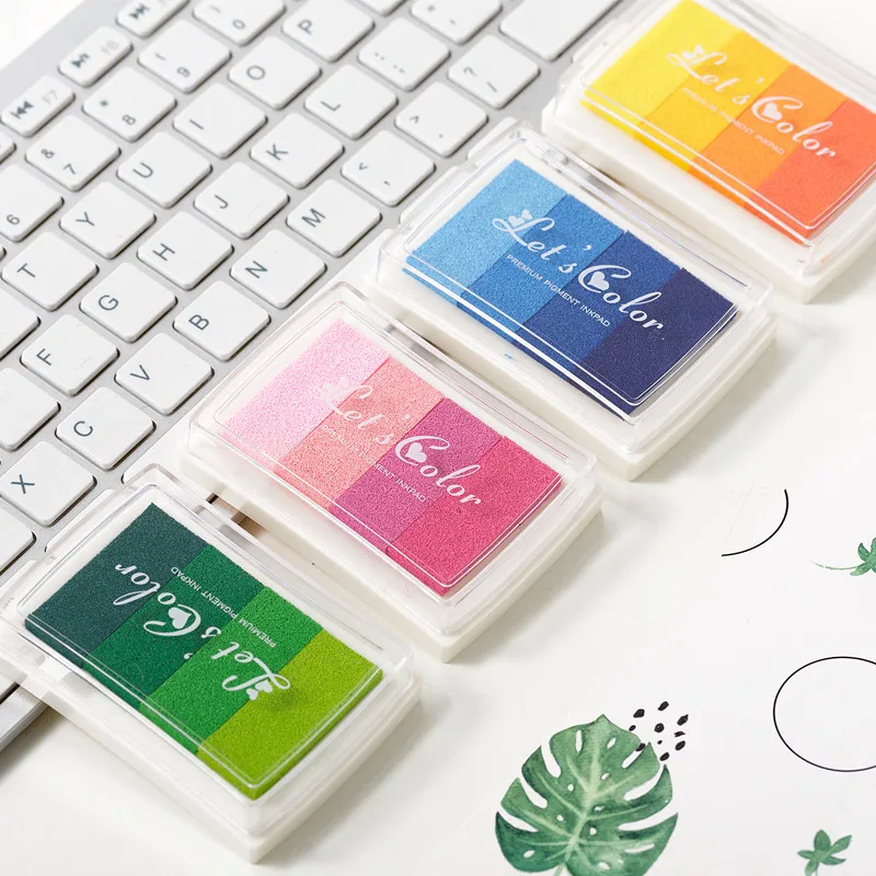 1pc Delicate Color Gradual Change Stamp DIY Oil Pigment Inkpad Scrapbook Gradient Ink Pad Work Fingerprint Paper Card Decoration|Бейджи и