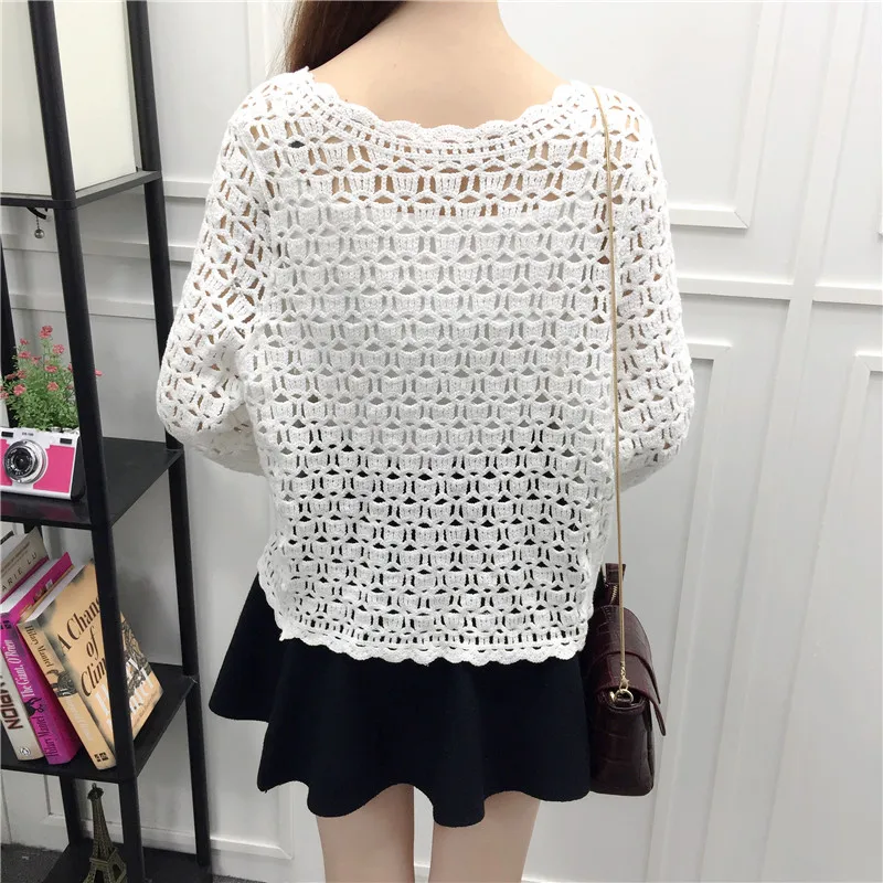 Camisas Mujer 2018 весна лето Модная вязаная белая кружевная блузка женские топы