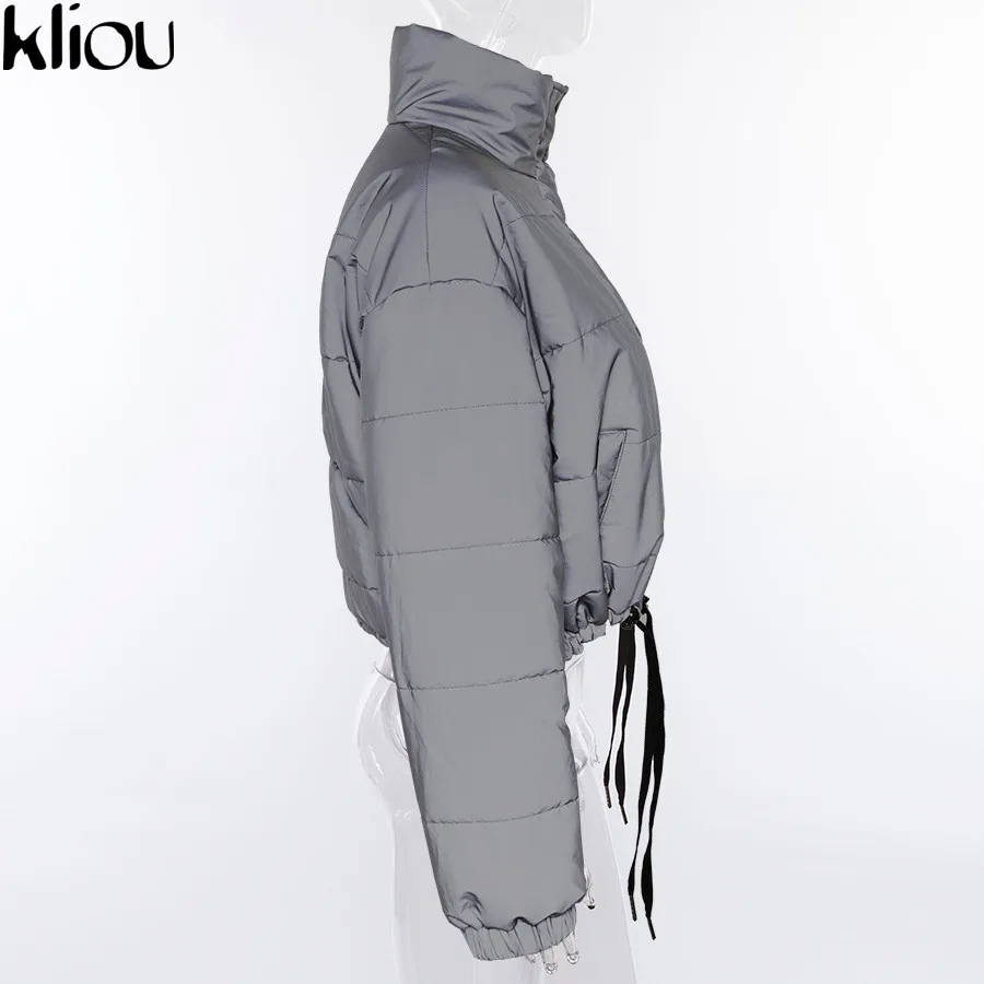 Kliou, зимние женские парки, модная куртка с хлопковой подкладкой, с высокой талией, на молнии, с карманами, Женская Повседневная плотная теплая одежда