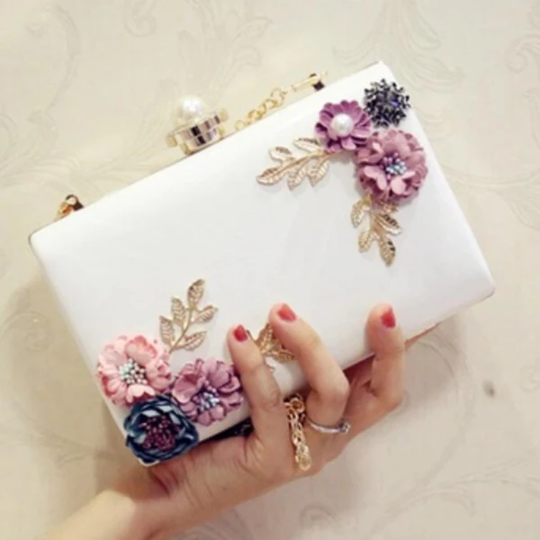 Fashion Women Leather Evening Bag Dinner Party Lady Wedding Flower Clutch Purse(white) Fashion Women Leather Evening Bag Dinner Party Lady Wedding Flower Clutch Purse(white)