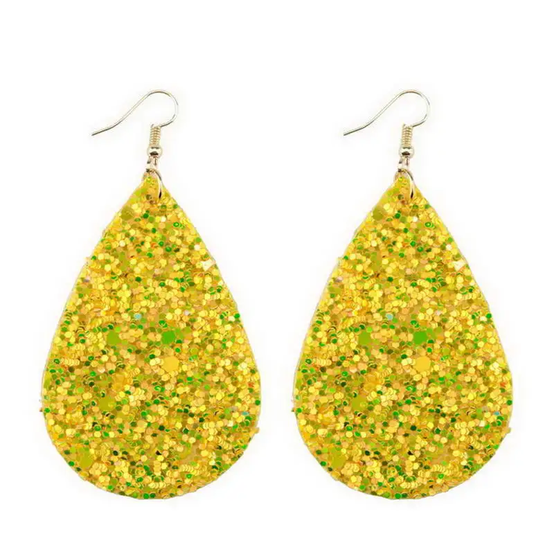 

2018 Fashion Teardrop Leather Earrings for Women Glitter Water Drop Large Earrings Leather Statement Earrings Jewelry Wholesale