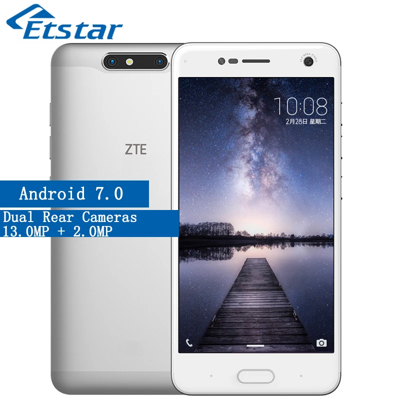 Original ZTE Blade V8 Mobile Phone 5.2'' 4GB RAM 64GB ROM Snapdragon 435 Octa Core Dual Back Camera 13.0MP Plus 2.0MP Android7.0