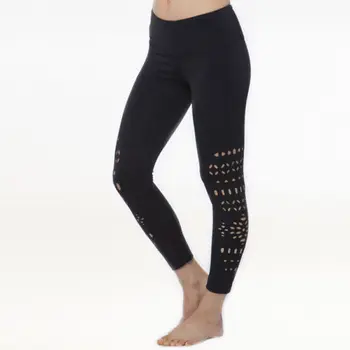 

Womens Stretch Trousers Leggings Elastic High Waist Hollow Out Black Leggings