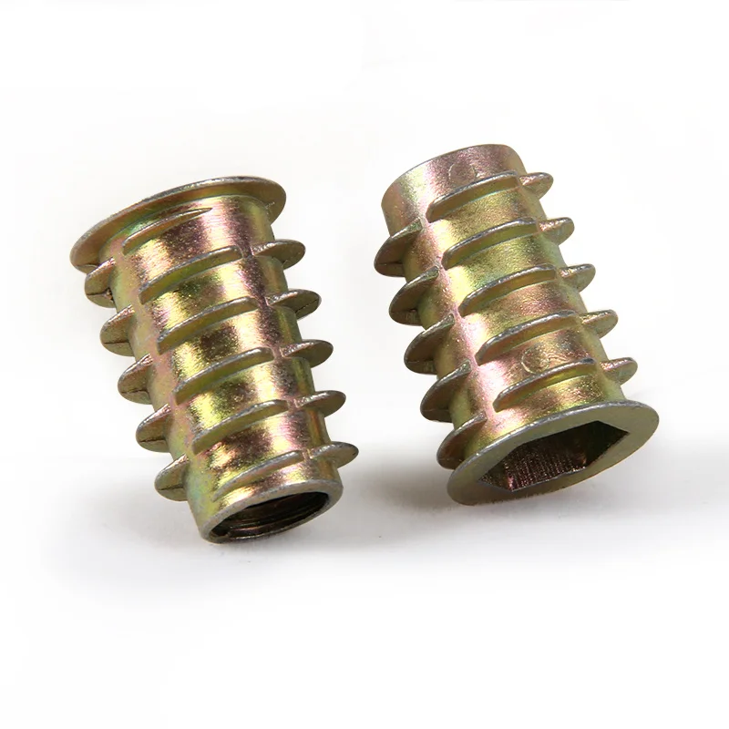 

50cs/Lot Zinc Plated Nuts For Wood Insert Lock Nut Flanged Hex Drive Head Furniture Nuts Hardware Fasteners