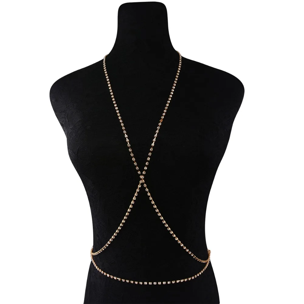 

Ingemark New Fashion Golden Color Full Rhinestone Cup Body Chain Harness Waist Chains Body Jewelry Nice Gift for Women