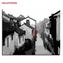 HELLOYOUNG DIY Ручная роспись маслом чернила город цифровая живопись по номерам Масляные картины китайские картины-свитки