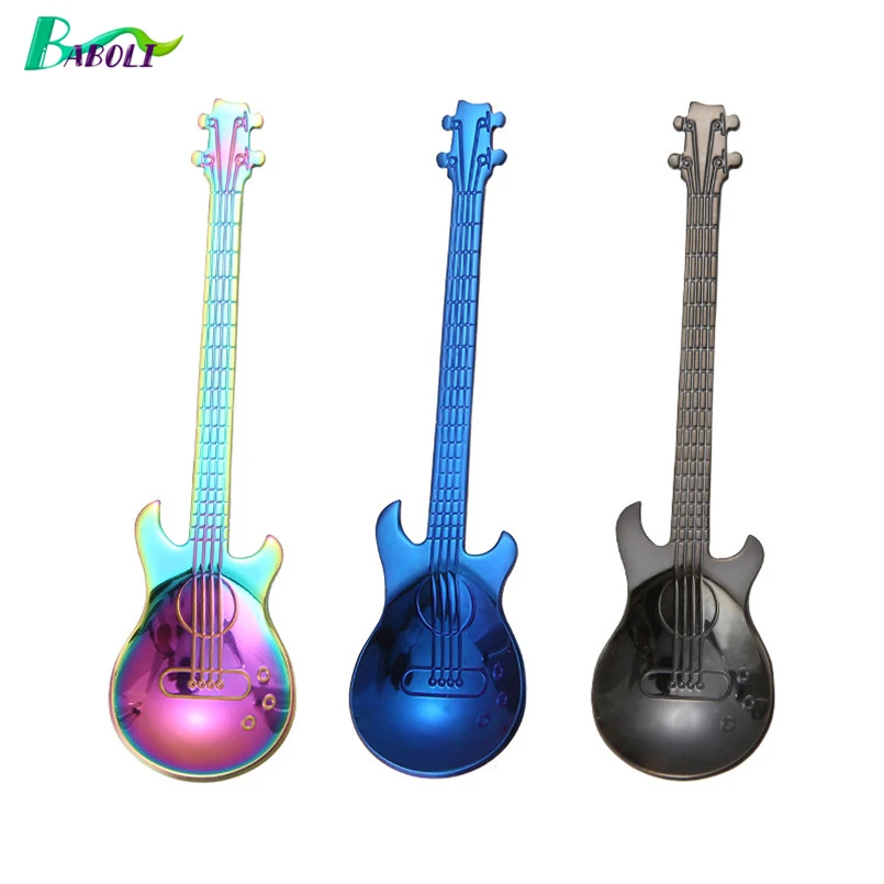 

1PC Stainless Steel Coffee Flatware Handle Spoon Cartoon Guitar Shape Milk Coffee Stirinng Spoon Drinkware Kitchen Accessories