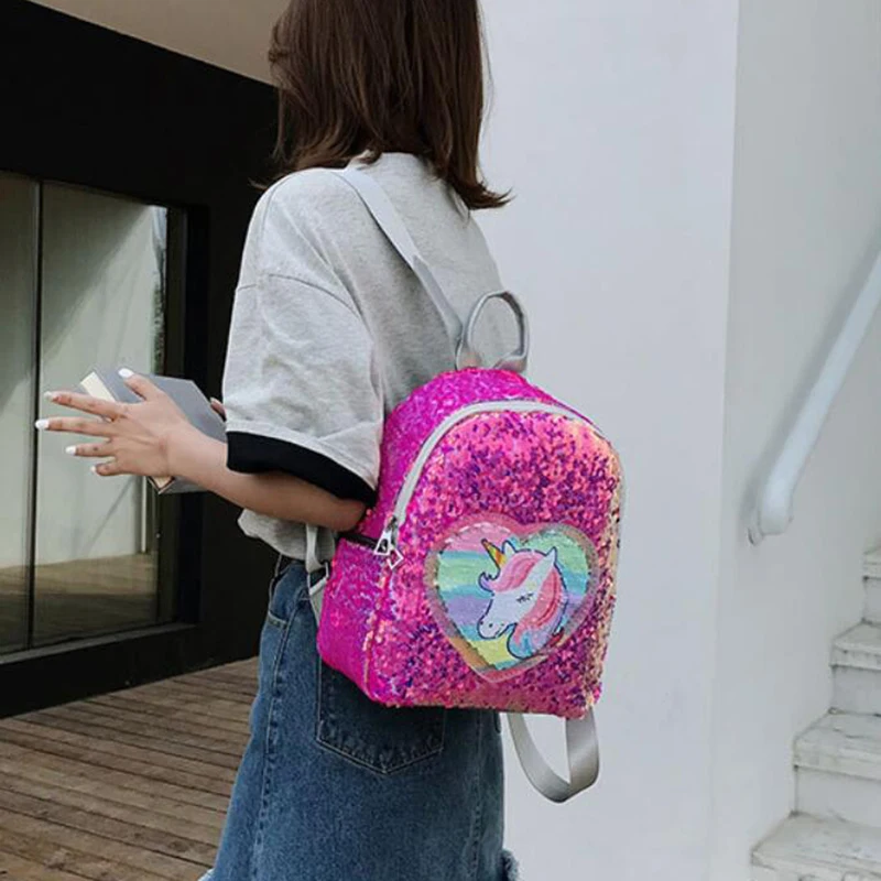 Рюкзак с разноцветными блестками и изображением единорога, модная блестящая школьная сумка для книг, милая голограмма, лазерная сумка из искусственной кожи, дорожная сумка