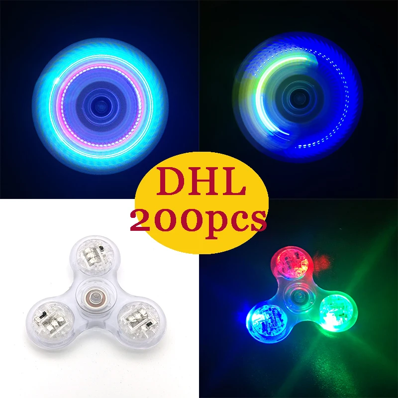 200 Pçs/lote LED Fidget Tri Spinner Spinner Luz EDC Dedo Da Mão para Alívio de TDAH Foco Do Autismo Ansiedade Stress Relax Dom Brinquedos DHL