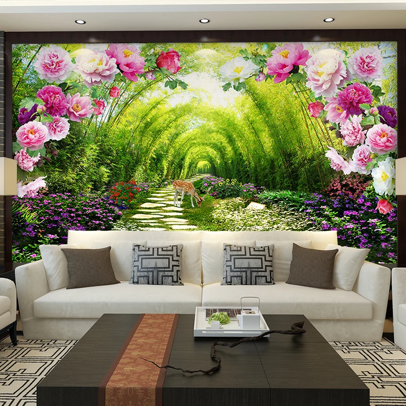 

Custom Wall Murals Non-woven Printing Wall Paper Painting Bright Peony Florals Living Room Bedroom Decor Wallpaper for Walls 3d