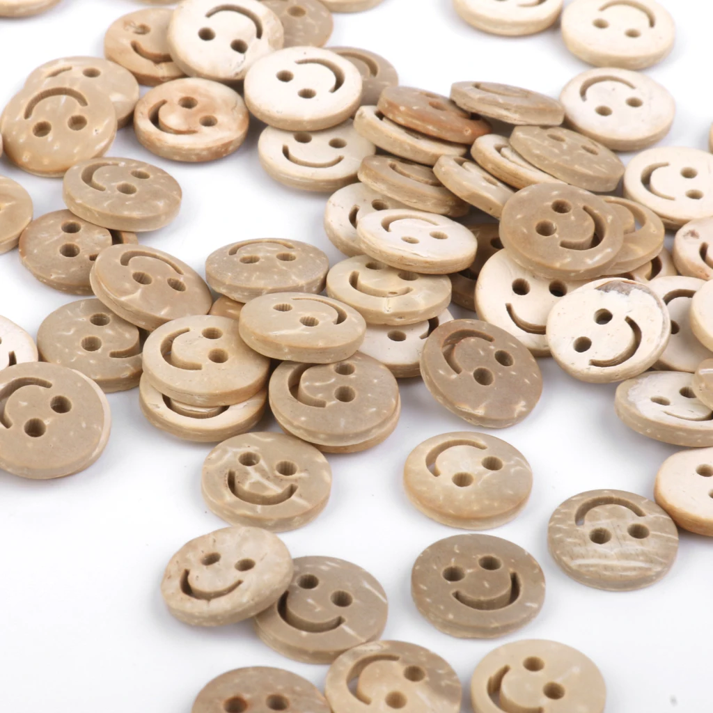 100pcs 13mm Smile Face Coconut Buttons Cute Kids Children Apparel Button Sewing Scrapbooking Accessories Cardmaking DIY Craft