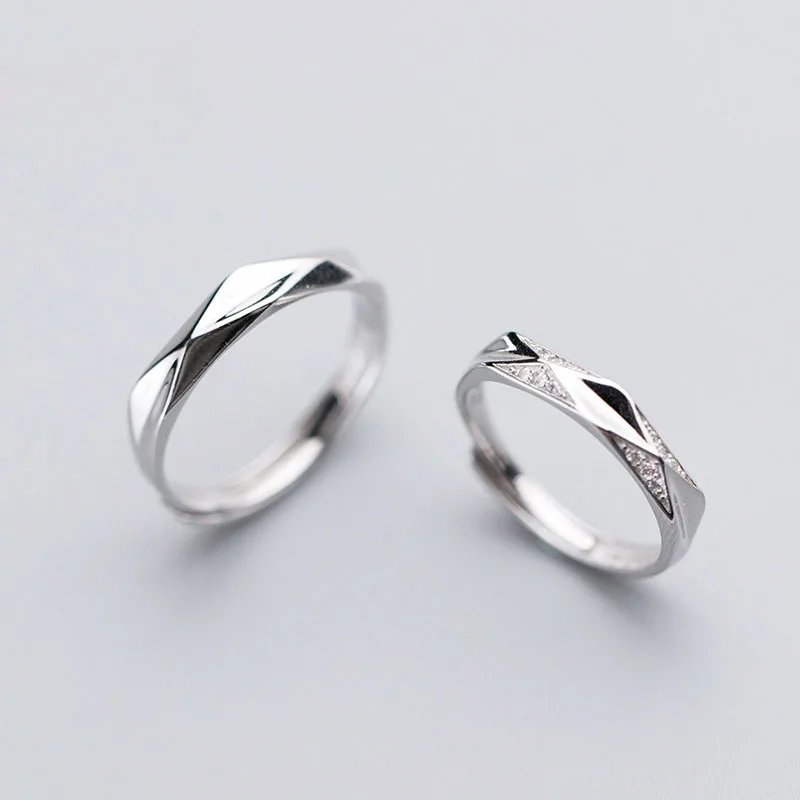 

Simple Geometry 925 Sterling Silver CZ Adjustable Promise Ring