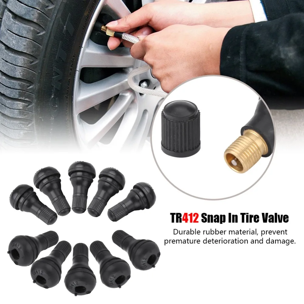 10Pcs Car Auto TR412 Wheel Snap In Tire Tyre Valve Stem Dust Cap Rubber