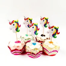 24 unids/lote Arco Iris color unicornio Cupcake Topper pick boda niño 1St suministros de fiesta de cumpleaños Baby Shower Cake decoración de banderas(China)