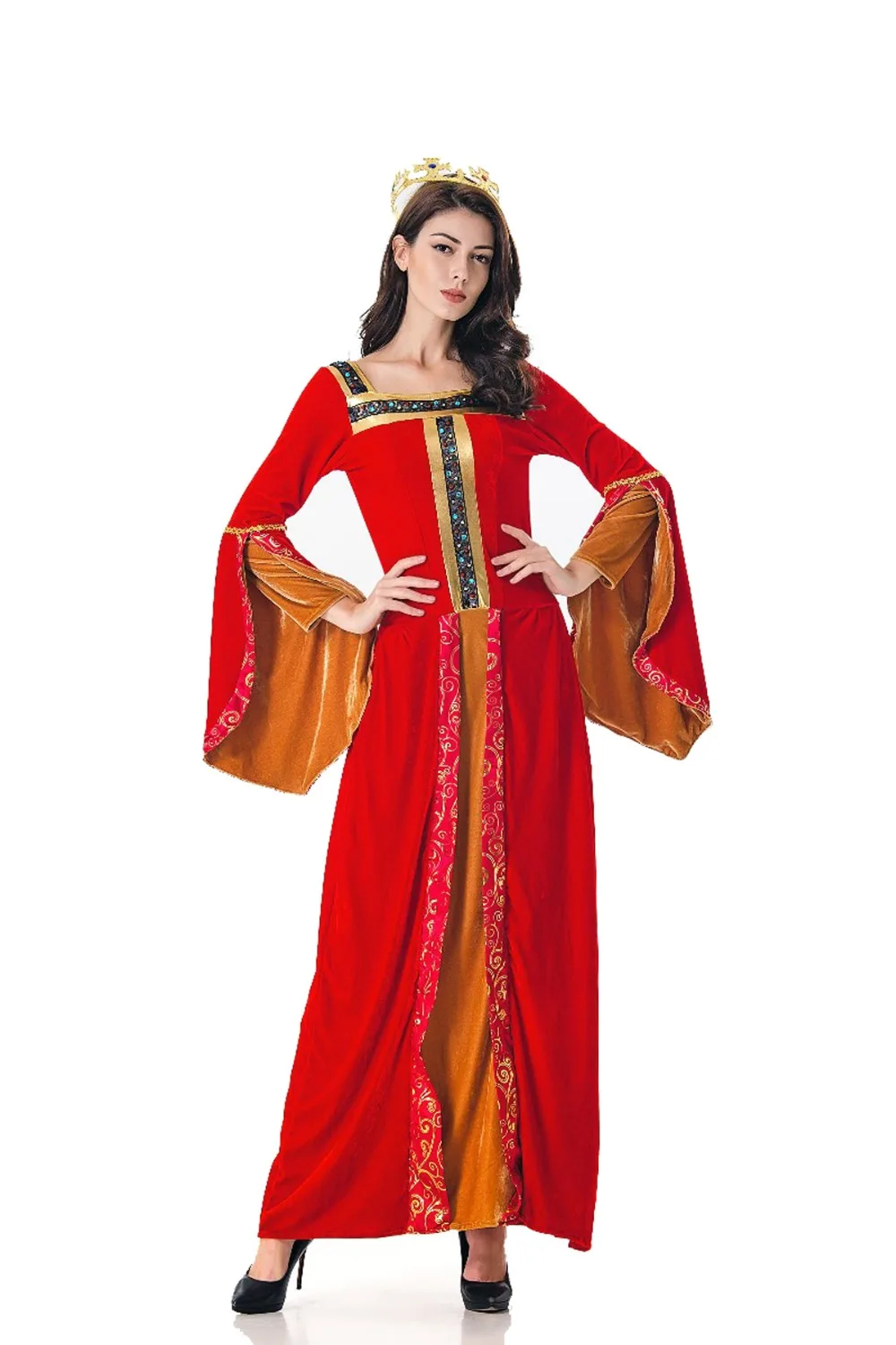 Adult Women Red Medieval Princess Costumes Carnival Party Elegant