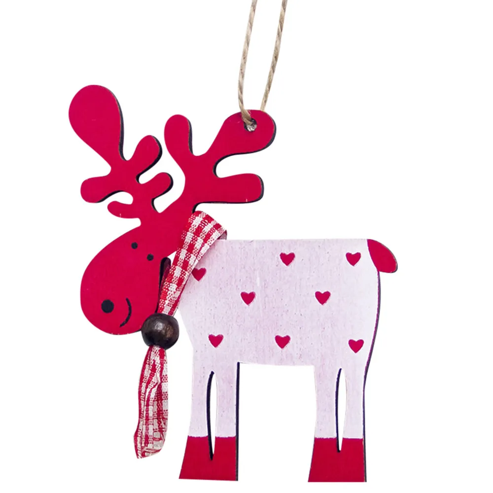 1 шт. милые деревянные елочные украшения в виде лося, подвесной кулон, украшение в виде оленя, рождественские украшения для дома, год, 18 октября - Цвет: Pink