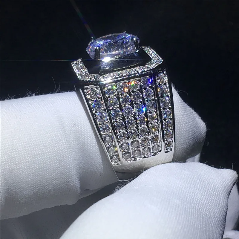 Красивый Пасьянс мужское кольцо 10 мм AAAAA Циркон Cz 925 пробы серебро обручальное кольцо для мужчин ювелирные изделия на палец