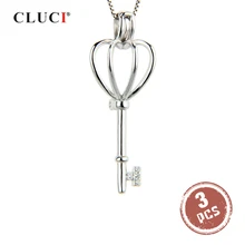 CLUCI 3 шт 925 серебро романтическое сердце и сияющая любовь ключ в форме медальон из жемчуга клетка кулон для ожерелья ювелирных изделий