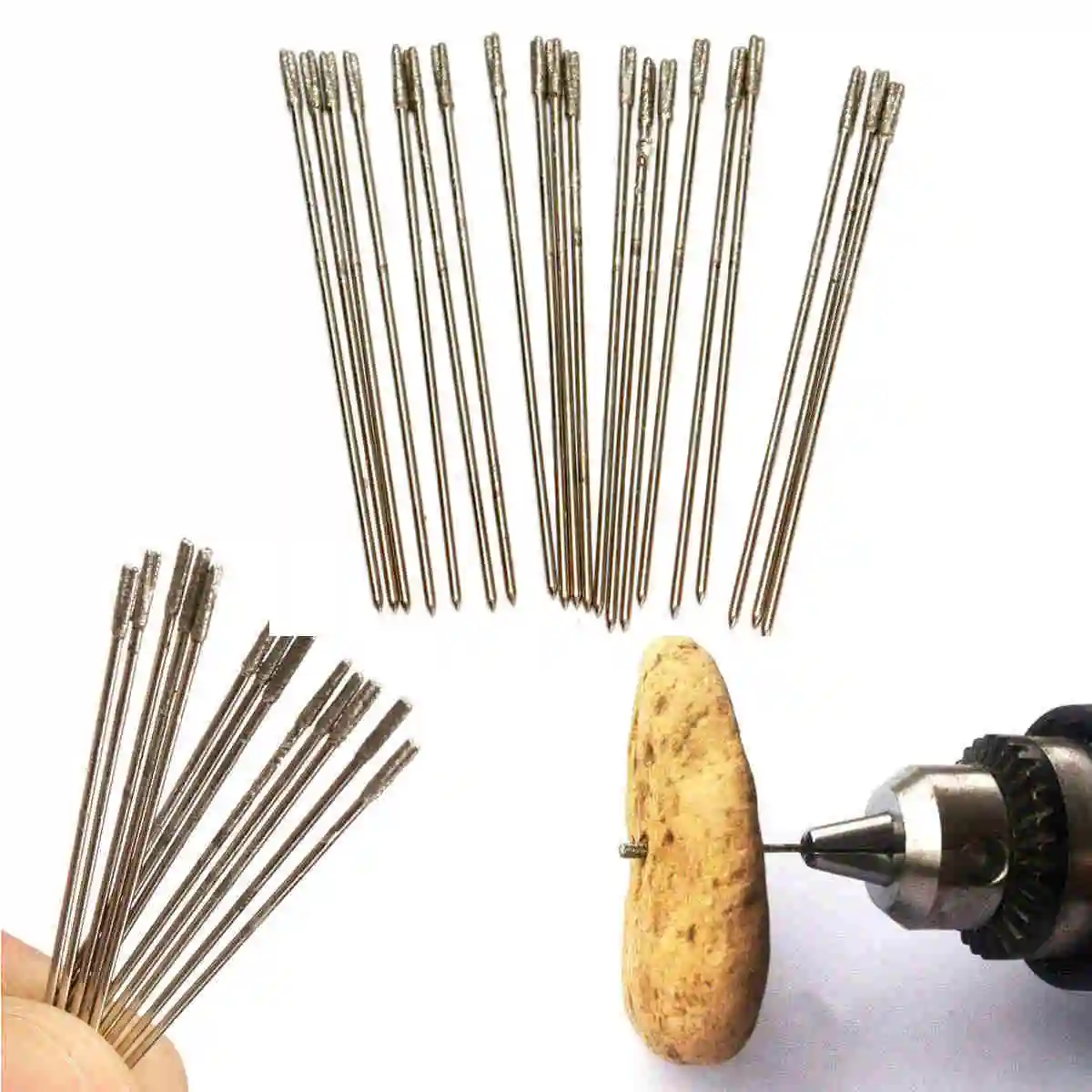 20pcs Solid Diamond Coated Drill Bits Hole Lapidary Needle Jewelry Agate 1mm New