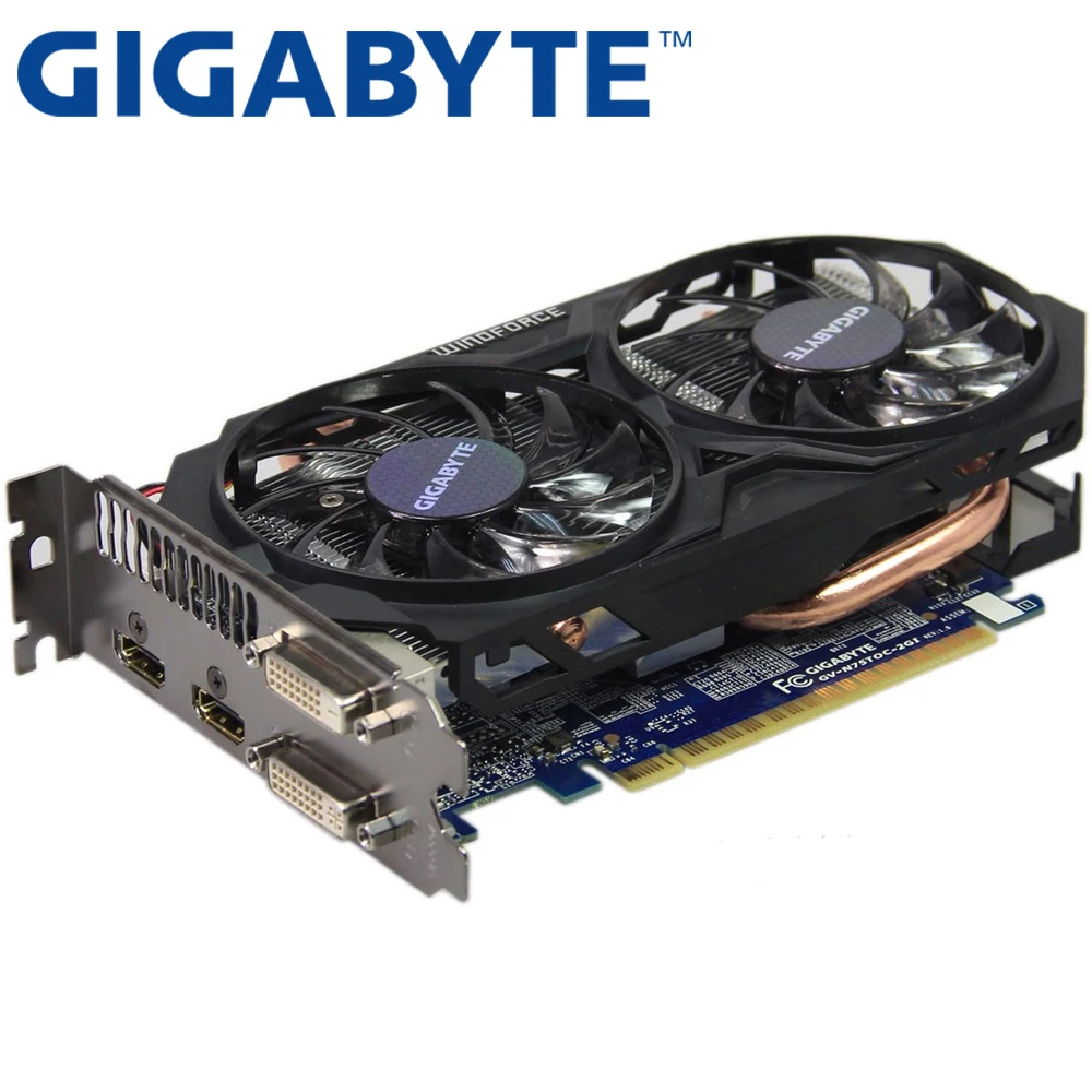 GIGABYTE 2Picess видеокарта оригинальная GTX 750Ti 2 Гб 128 бит GDDR5 видеокарты для nVIDIA Geforce GTX750Ti Hdmi используется VGA карты