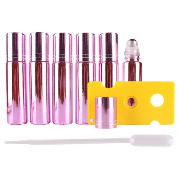 

6pcs 10ml Pink Essential oil UV Coated Glass Roll on Bottles with Stainless Steel Roller Ball for perfume aromatherapy