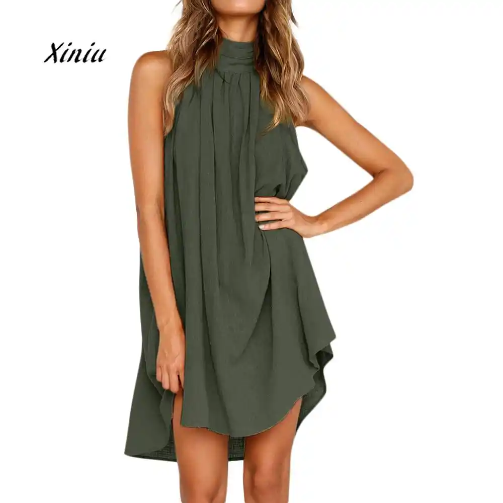 Beach Sundress for Womens Summer Casual Spaghetti Strap Mini Dresses Boho O-Neck Print Party Holiday Dress