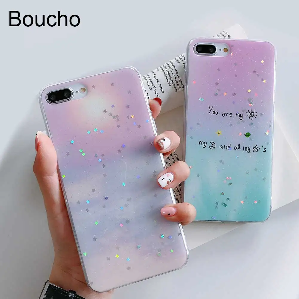 Boucho Блеск блестящая пудра чехол для iPhone X XR XS MAX 8 7 6 S плюс простой свежий красочные